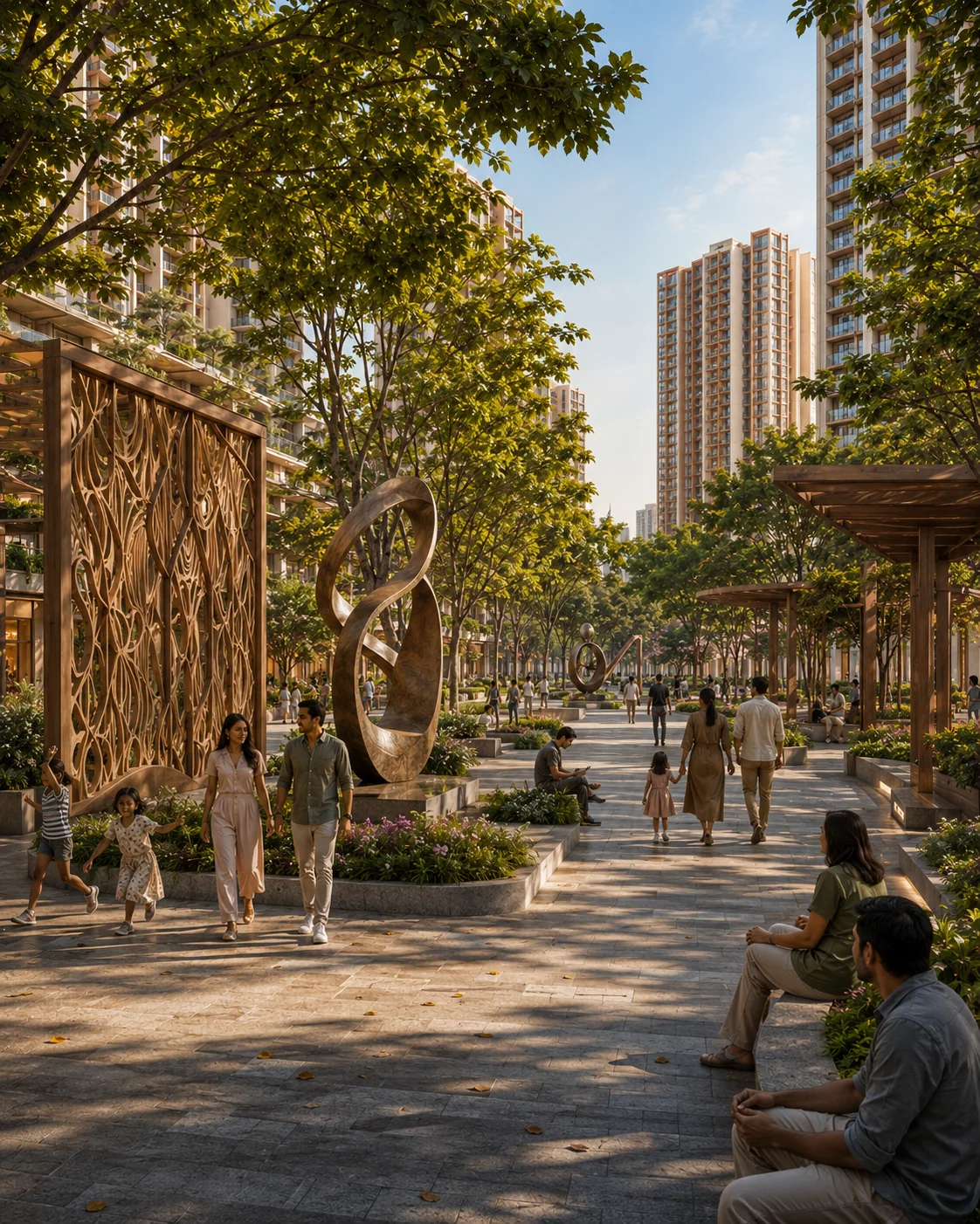 Public sculpture walk integrated into the landscaped district
